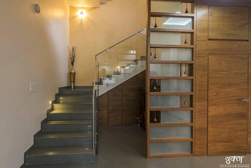 Interior staircase with wood wall panelling